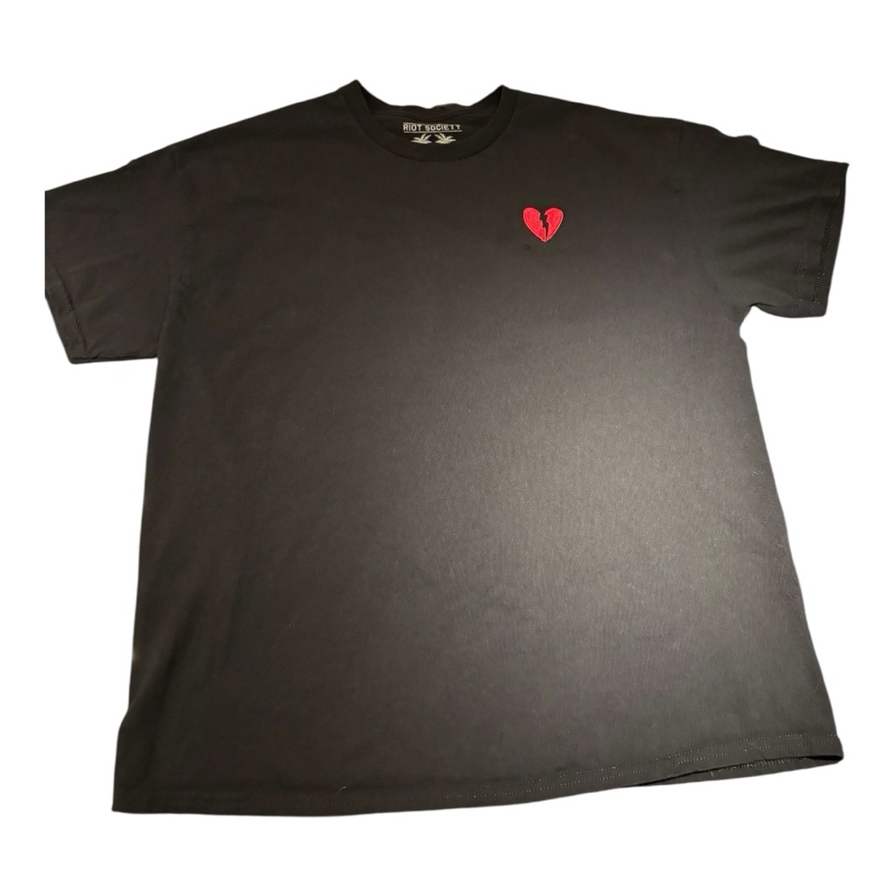 Men's Black Riot Society Heart Embroidered T-Shirt